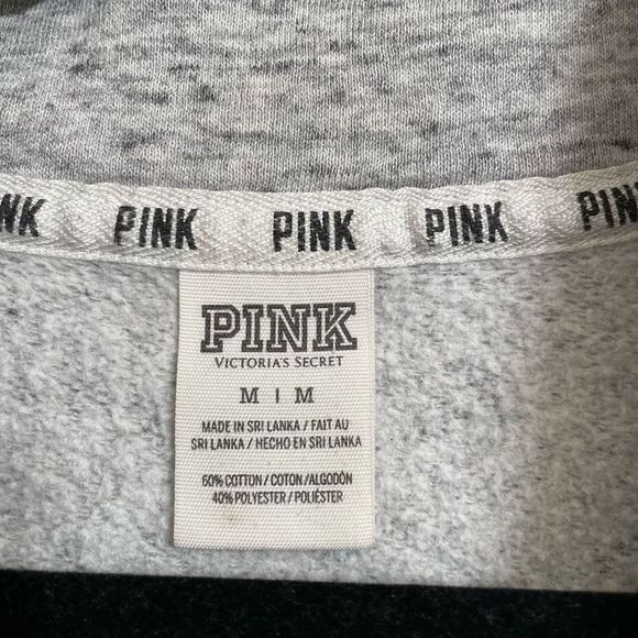 PINK Victorias Secret Gray 1/4 Zip Pullover Sweater, Medium - Picture 3 of 5